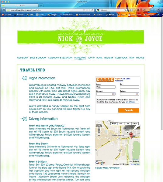 Nick and Joyce Wedding Website