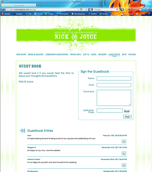 Nick and Joyce Wedding Website